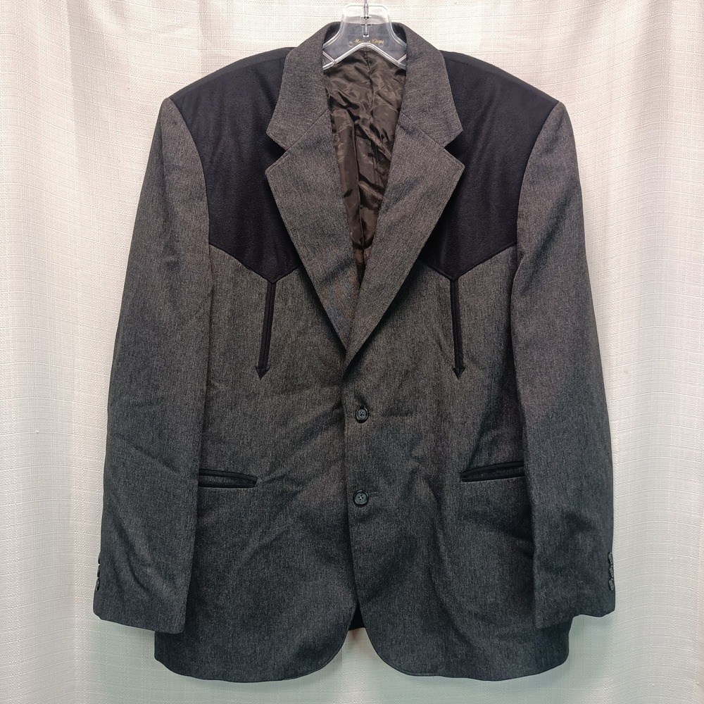 Circle S Mens 46R Western Sport Coat Grey Black Yoke Blazer Cowboy Jacket Vtg